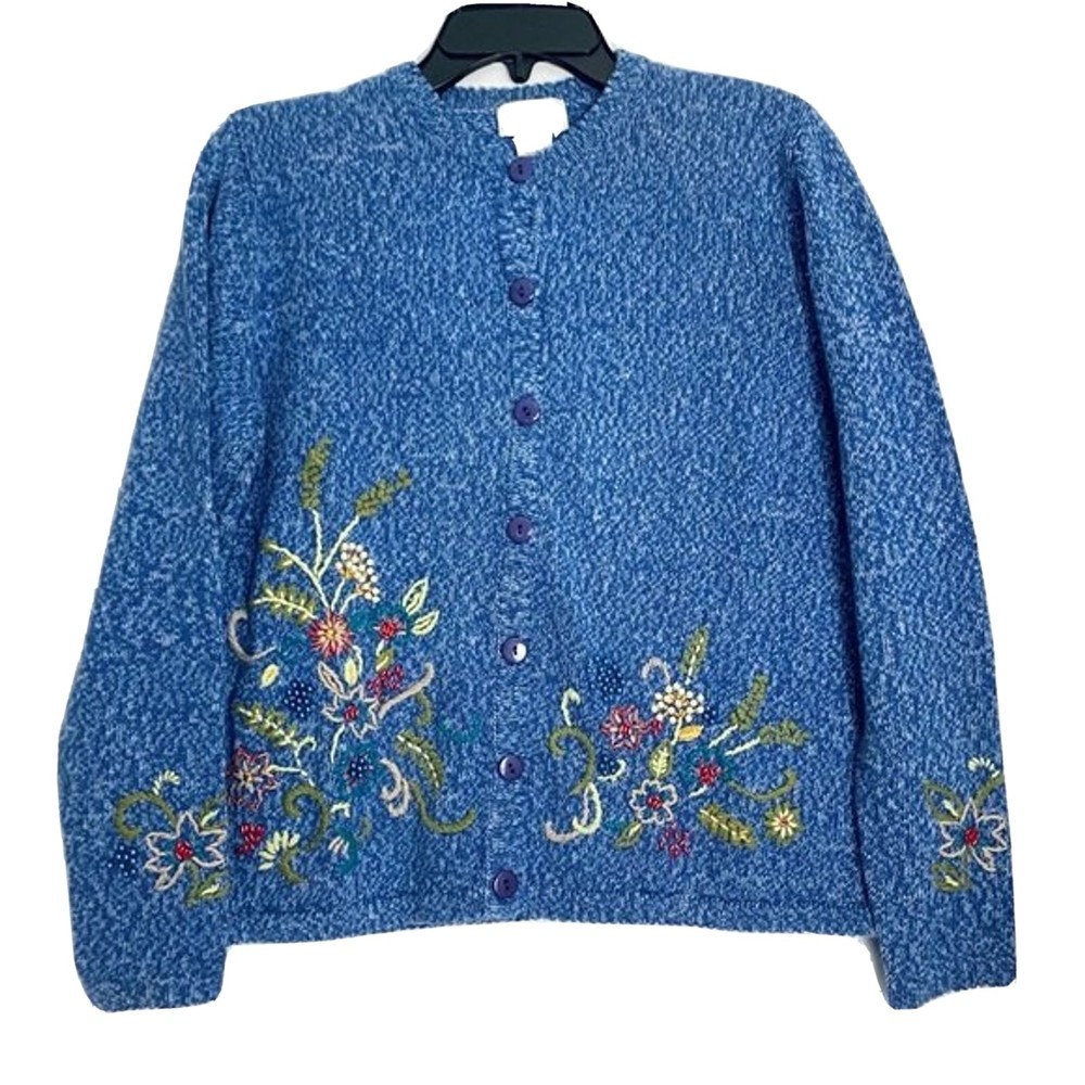 Breckenridge Embroidered Beaded Button Front Cardigan Sweater Women's Medium